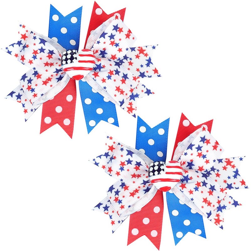 Patriotic Hair Bows for Girls American Flag Hair Clip for Independence Day Hair Accessories for Little Girls 4th of July Festive Hair Bows Barrettes for Long Short Hair 2 Pcs