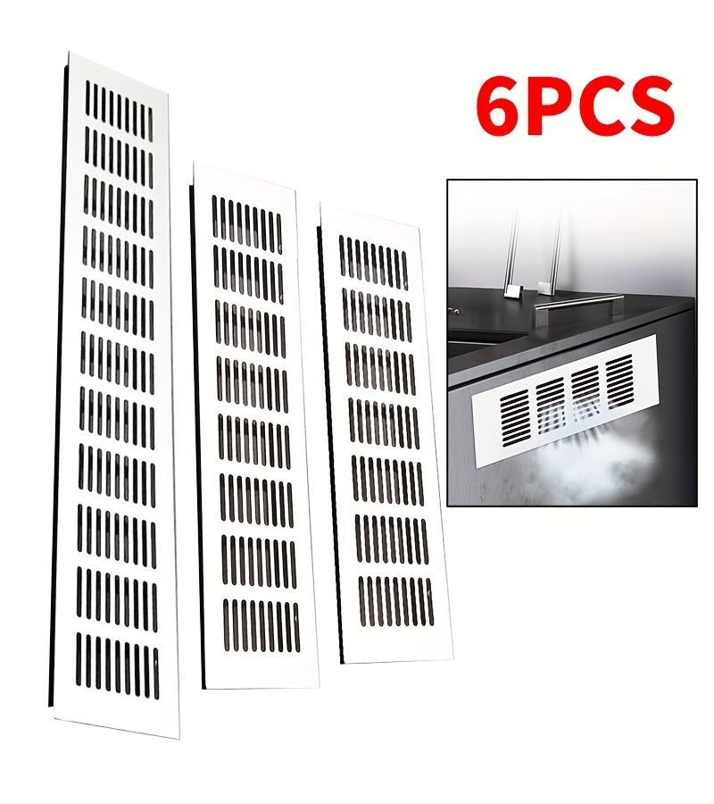 6 Pack Aluminum Mesh Ventilation Grid 80mm x 300mm Matte for Kitchen Cabinet Door Heat Dissipation Cover - Image 1