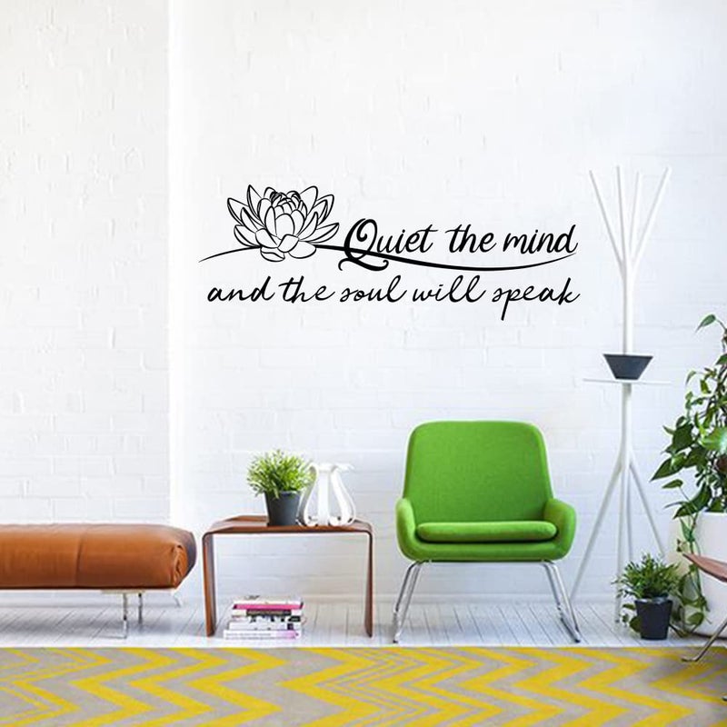 MOVANKRO Quiet The Mind and The Soul Will Speak Lotus - Pure Black Vinyl Wall Decal Without Transparent Edge Art Letters Meditation Quotes Decoration Yoga Pilates Sayings - Image 4