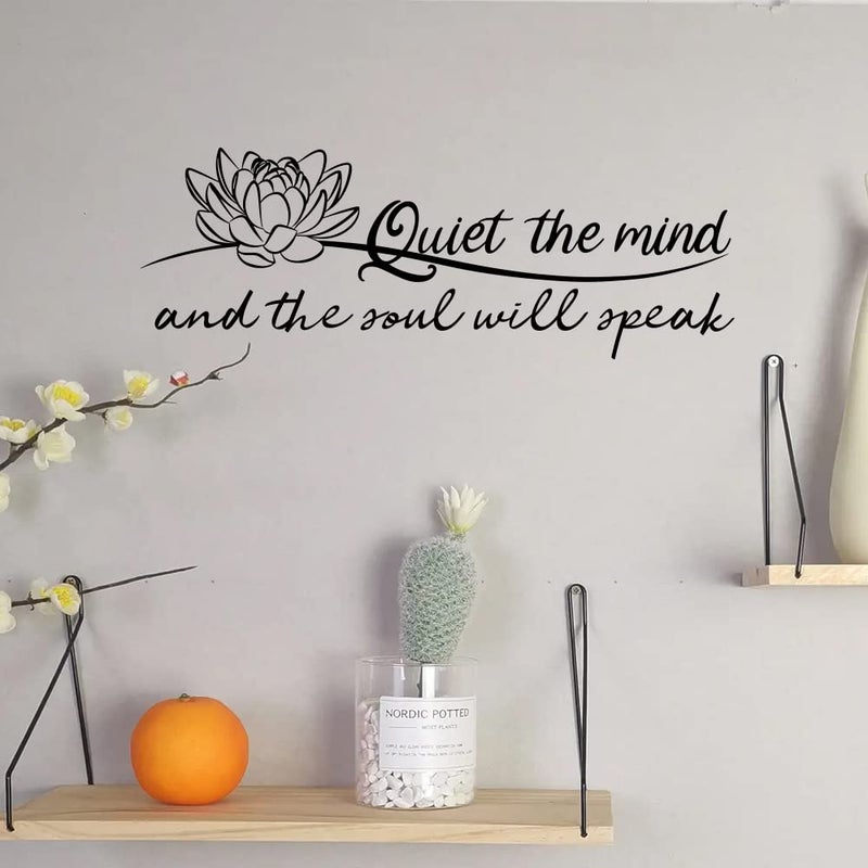 MOVANKRO Quiet The Mind and The Soul Will Speak Lotus - Pure Black Vinyl Wall Decal Without Transparent Edge Art Letters Meditation Quotes Decoration Yoga Pilates Sayings - Image 5