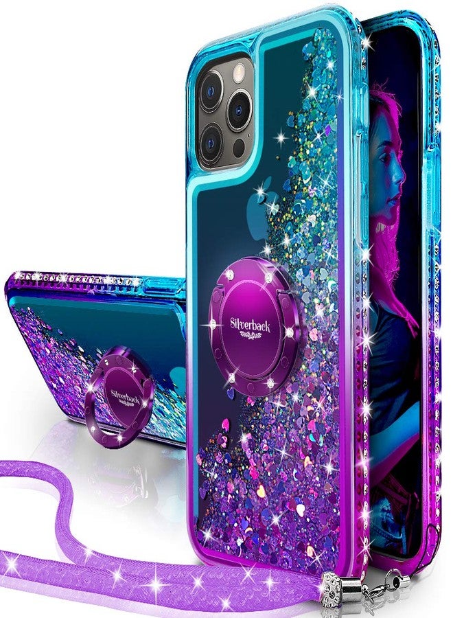Silverback for iPhone 12 Pro Max Case, Moving Liquid Holographic Glitter Case with Kickstand, Girls Women Bling Diamond Ring Protective Case for Apple iPhone 12 Pro Max 6.7", Purple - Image 1
