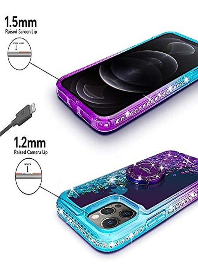 Silverback for iPhone 12 Pro Max Case, Moving Liquid Holographic Glitter Case with Kickstand, Girls Women Bling Diamond Ring Protective Case for Apple iPhone 12 Pro Max 6.7", Purple - Image 4