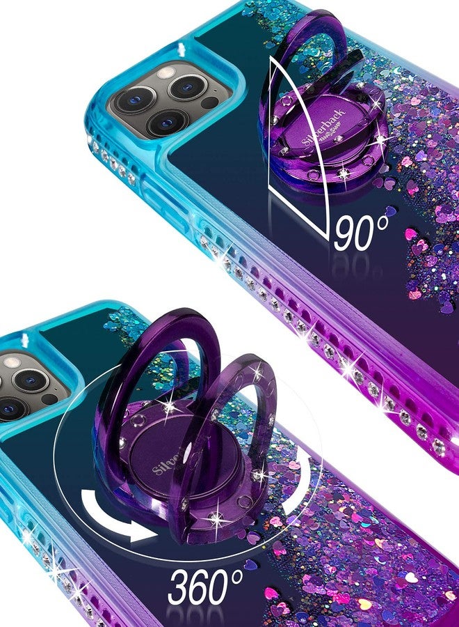 Silverback for iPhone 12 Pro Max Case, Moving Liquid Holographic Glitter Case with Kickstand, Girls Women Bling Diamond Ring Protective Case for Apple iPhone 12 Pro Max 6.7", Purple - Image 3