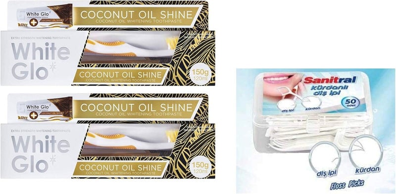 White Glo Coconut Toothpaste 150g (Pack of 2) with Sanitral 50 Pcs Dental Floss Stick - Image 5
