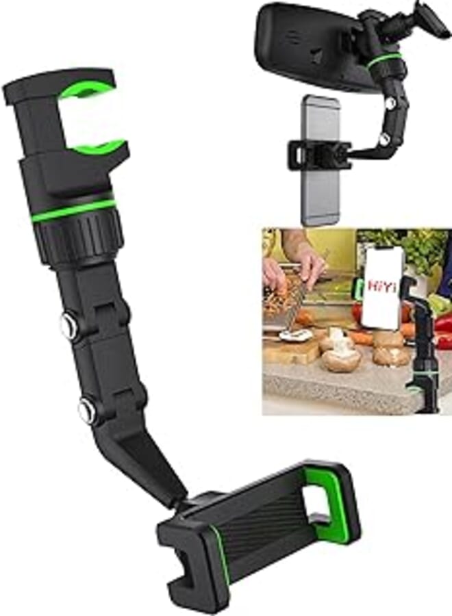 Car Mirror Phone Holder Mount, Multifunctional Pop Rearview Mirror Phone Holder Car Accessories, HiYi 360° Car Rearview Mirror Mount Phone GPS Holder Cell Phone Stand for Car Desk (1PC-Green)