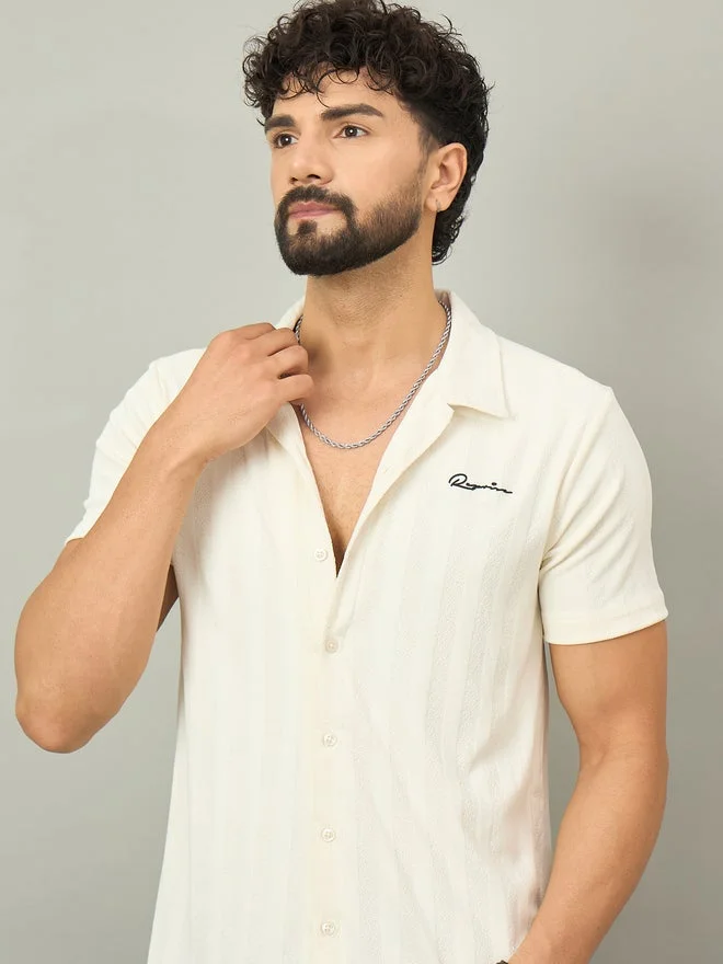 Take Two REPRISE Off White Textured Buttoned Shirt