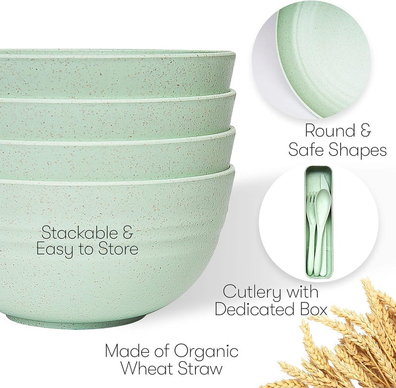 SWEVEN Wheat Straw Dinnerware Sets (28 pcs) | Unbreakable Dinnerware Sets | Dishwasher Microwave Safe Dinnerware | Eco Friendly Non Breakable Dinnerware Sets | Plates, Bowls, Cups, Cutlery | Dish Set for 4 - Image 3