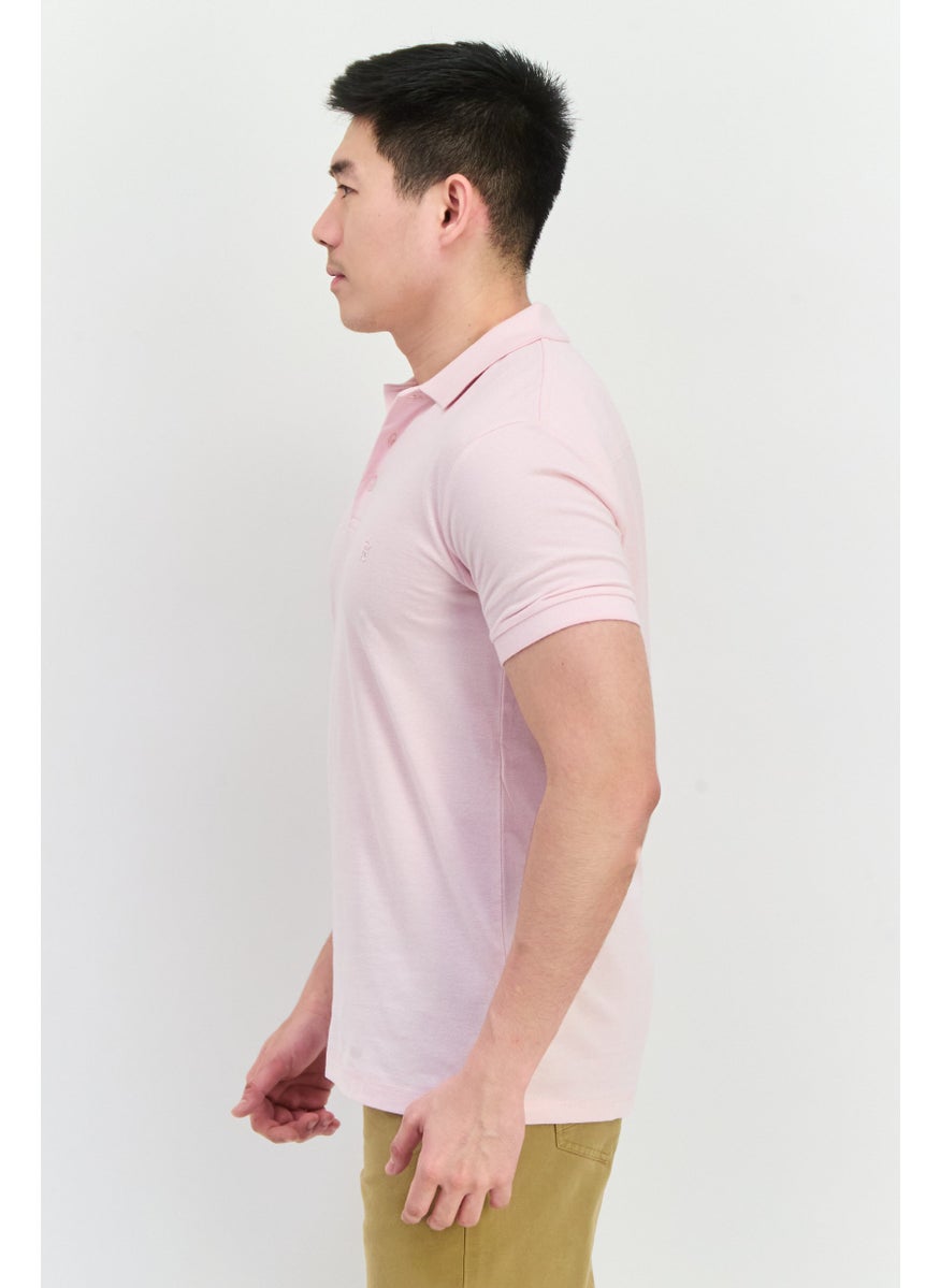 French Connection Men Regular Fit Birdseye Short Sleeve Polo Shirt, Light Pink  - Image 2