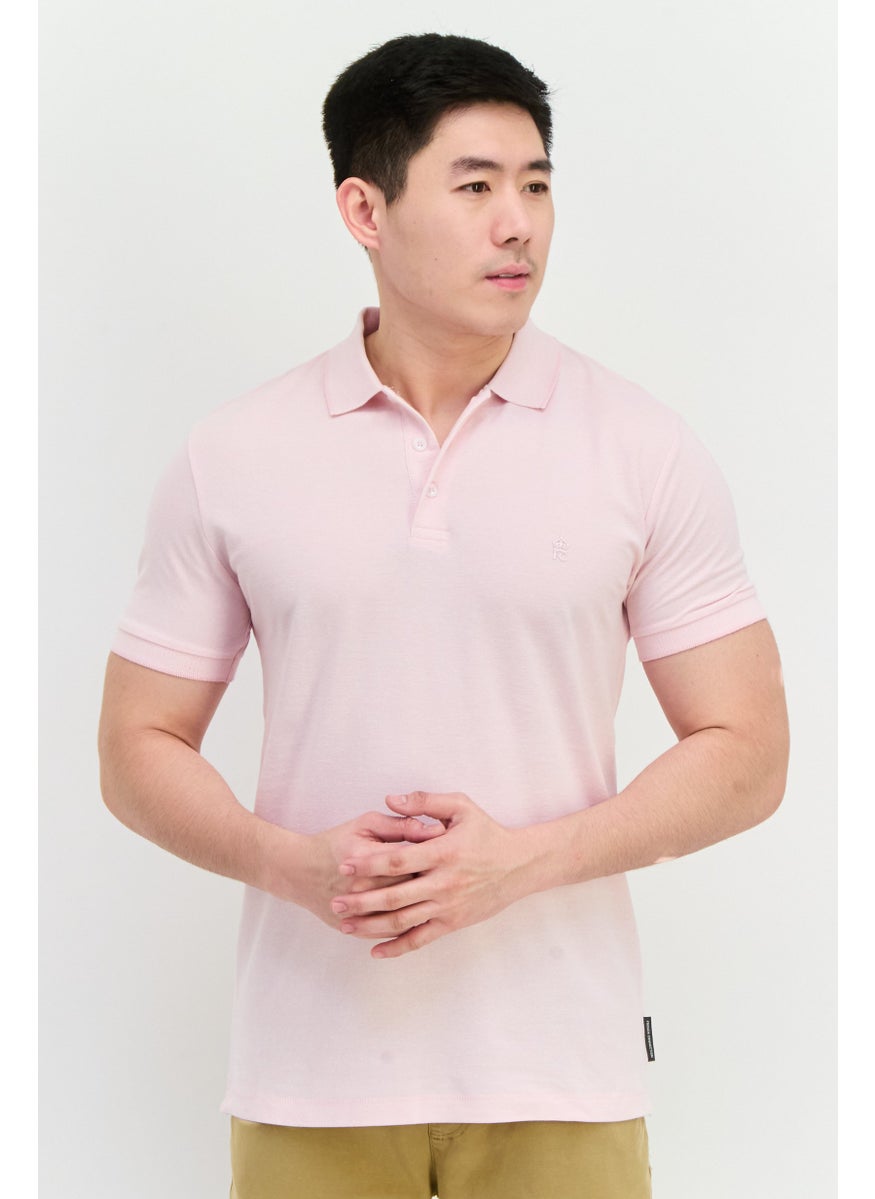 French Connection Men Regular Fit Birdseye Short Sleeve Polo Shirt, Light Pink  - Image 1