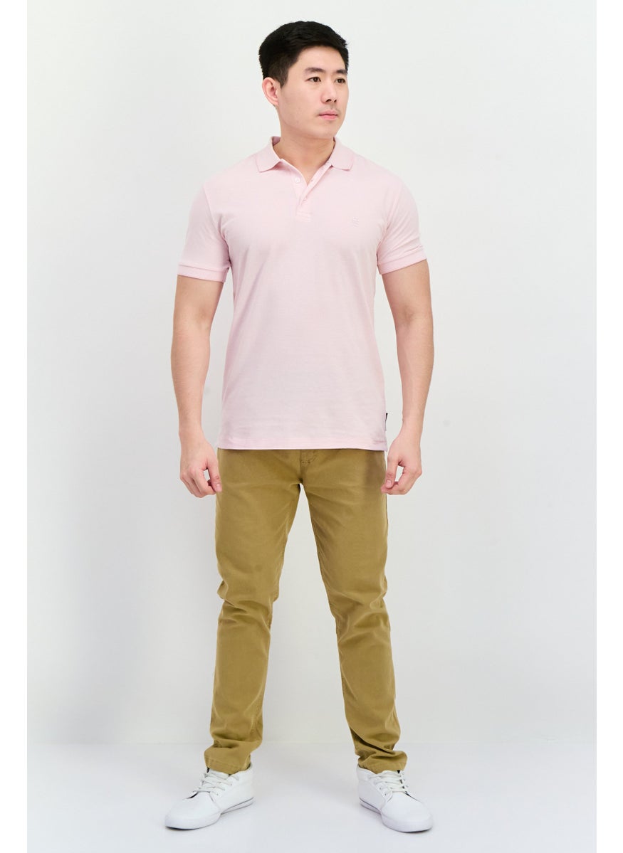 French Connection Men Regular Fit Birdseye Short Sleeve Polo Shirt, Light Pink  - Image 4