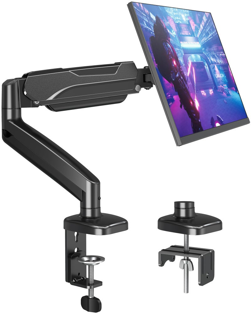 MOUNTUP Single Monitor Desk Mount, Adjustable Gas Spring Monitor Arm Support Max 32 Inch Screen, Computer Monitors Stand with Clamp/Grommet Mounting Base, VESA Mounts Fit 4.4-17.6lbs Computer, Black - Image 1