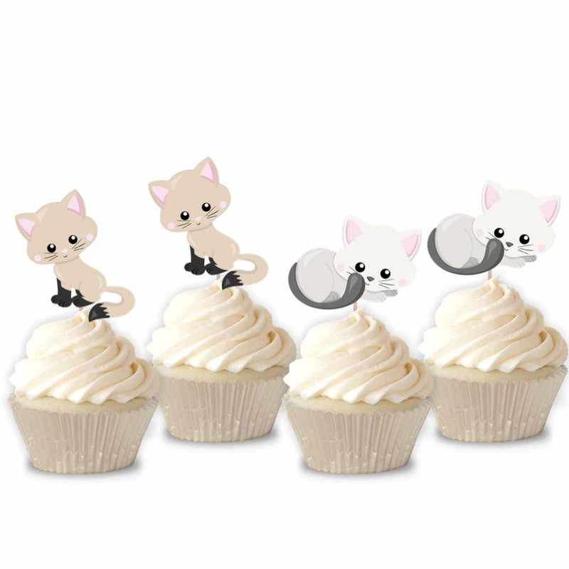 Mirabuy 48 Pcs Cute Cat Kitten Cupcake Toppers Picks for Pet Themed Party  Birthday Party - Image 3