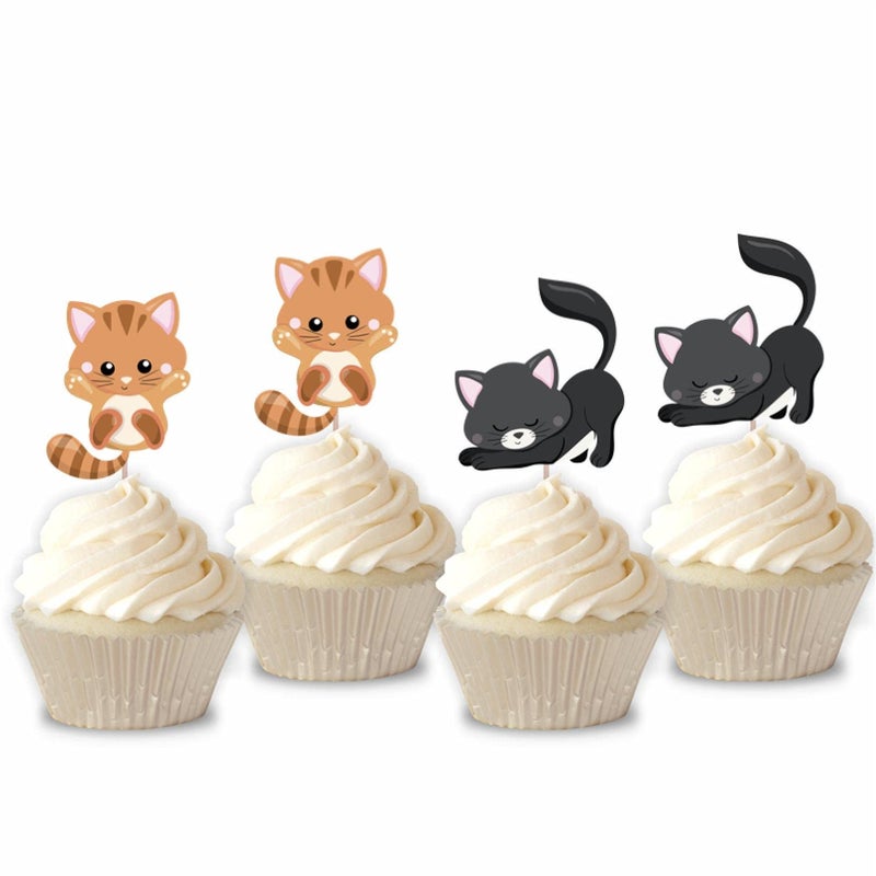 Mirabuy 48 Pcs Cute Cat Kitten Cupcake Toppers Picks for Pet Themed Party  Birthday Party - Image 2