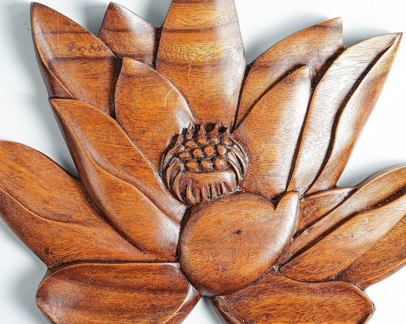 KVEER kveer SS Art Solid Wood Lotus Flower Wall Art Wood Carving Room Decor Honey Finish  - Image 4