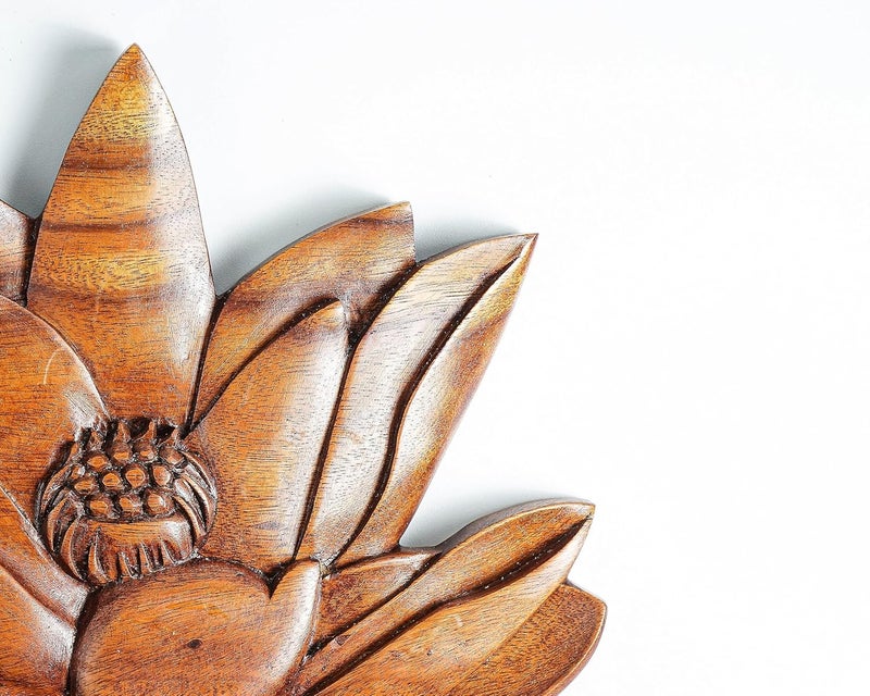 KVEER kveer SS Art Solid Wood Lotus Flower Wall Art Wood Carving Room Decor Honey Finish  - Image 5