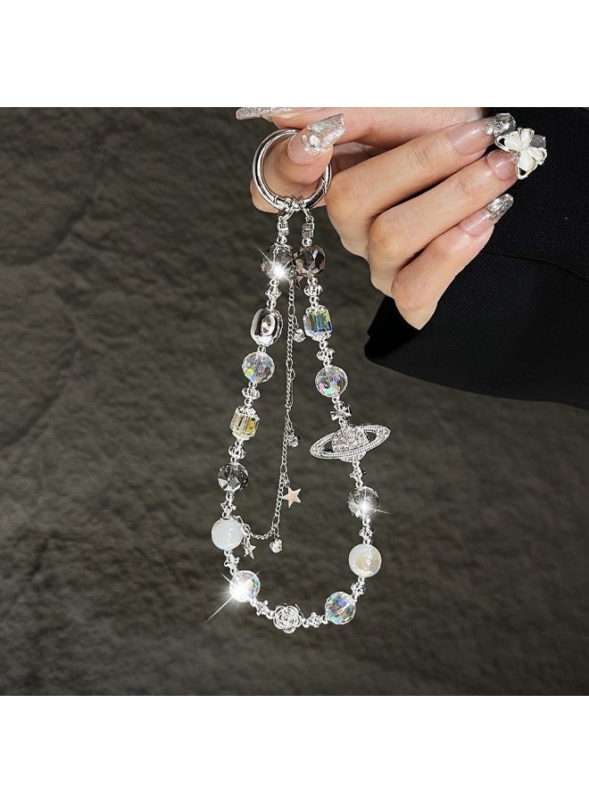 NIBEMINENT Super Cute Beaded Phone Charm – Trendy Phone Chain Wrist Strap, Shining Beads Chain Lanyard for Cell Phone