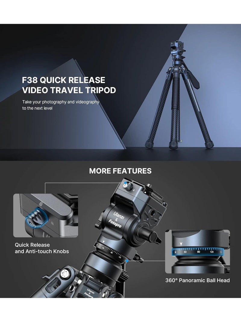 Ulanzi Ulanzi F38 Fotopro Air III Quick Release Video Travel Carbon Fiber Tripod | Fluid Head for Video | Storage Length 42cm | 5 Leg Sections 44-156cm | Ball Head Payload 3Kg | 1.08Kg  - Image 4