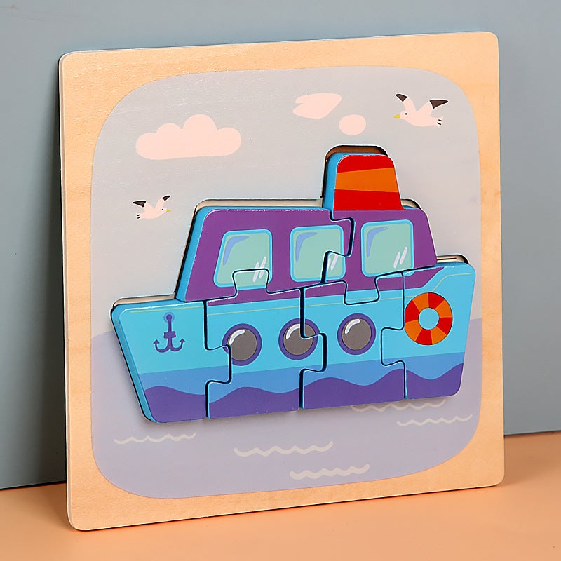 Young Children'S Wooden 3D Cartoon Animal Three-Dimensional Buckle Small Puzzle Early Education Boys And Girls Baby Puzzle Building Blocks Toy - Image 1