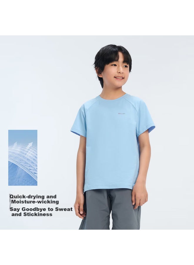 Pelliot Outdoor Kids' Quick Dry T-shirt Anti-bacterial Sun Protection Short Sleeve Casual Top 135215035 Blue 130 - Image 3