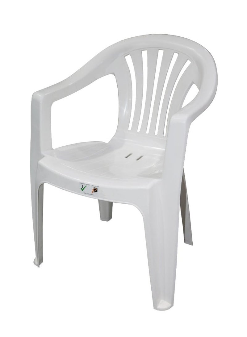 بلاستيكنا كرسي بلاستيك قوي ومتين، تصميم مريح ومضاد للإنزلاق، للإستخدام الداخلي والخارجي، لون أبيض - Image 1
