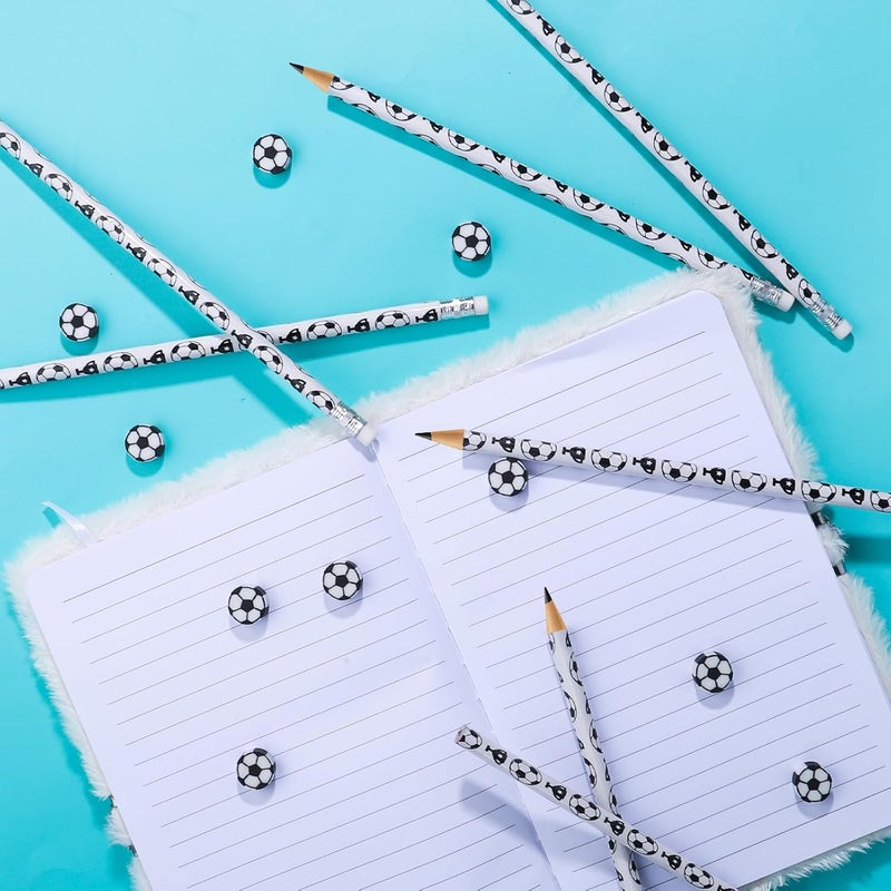 AMOR 60Pcs Soccer Pencils Soccer Erasers For Kids Wooden Pencils For Soccer Themed Birthday Party Favors Students Stationery Party Reward School Office Supplies (Soccer) - Image 4