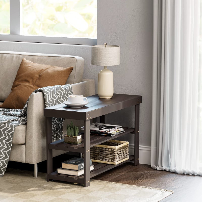 Pipishell Bamboo Shoe Rack Bench, 3 Tier Sturdy Shoe Bench, Storage Shoe Organizer, Holds up to 300lbs for Entryway Bedroom Living Room Balcony, Brown - Image 5