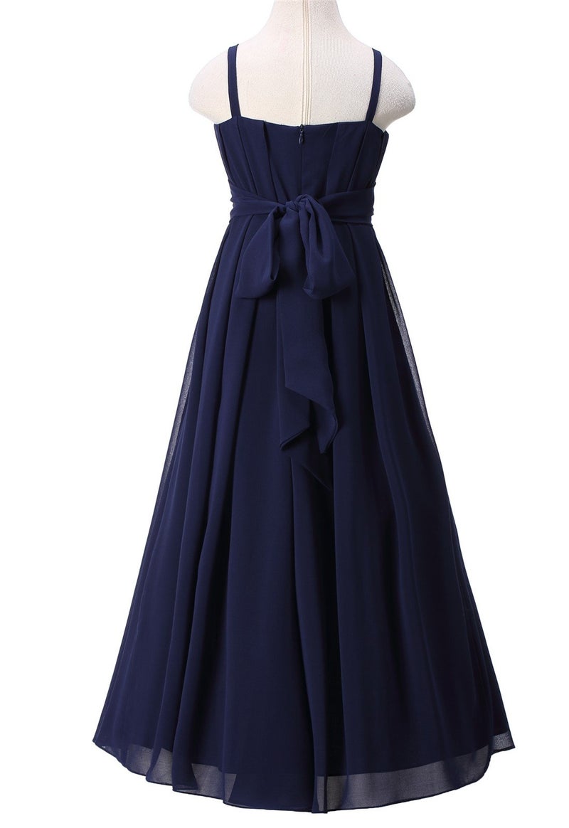 Happy Rose Flower Girls Dresses Junior Bridesmaids Camisole Girls Elegant Ruffle Chiffon Ankle Length Navy 16 - Image 4