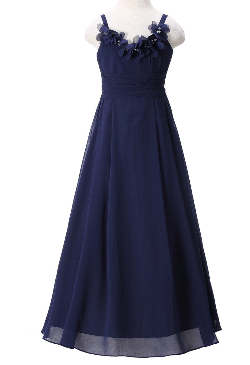 Happy Rose Flower Girls Dresses Junior Bridesmaids Camisole Girls Elegant Ruffle Chiffon Ankle Length Navy 16 - Image 2