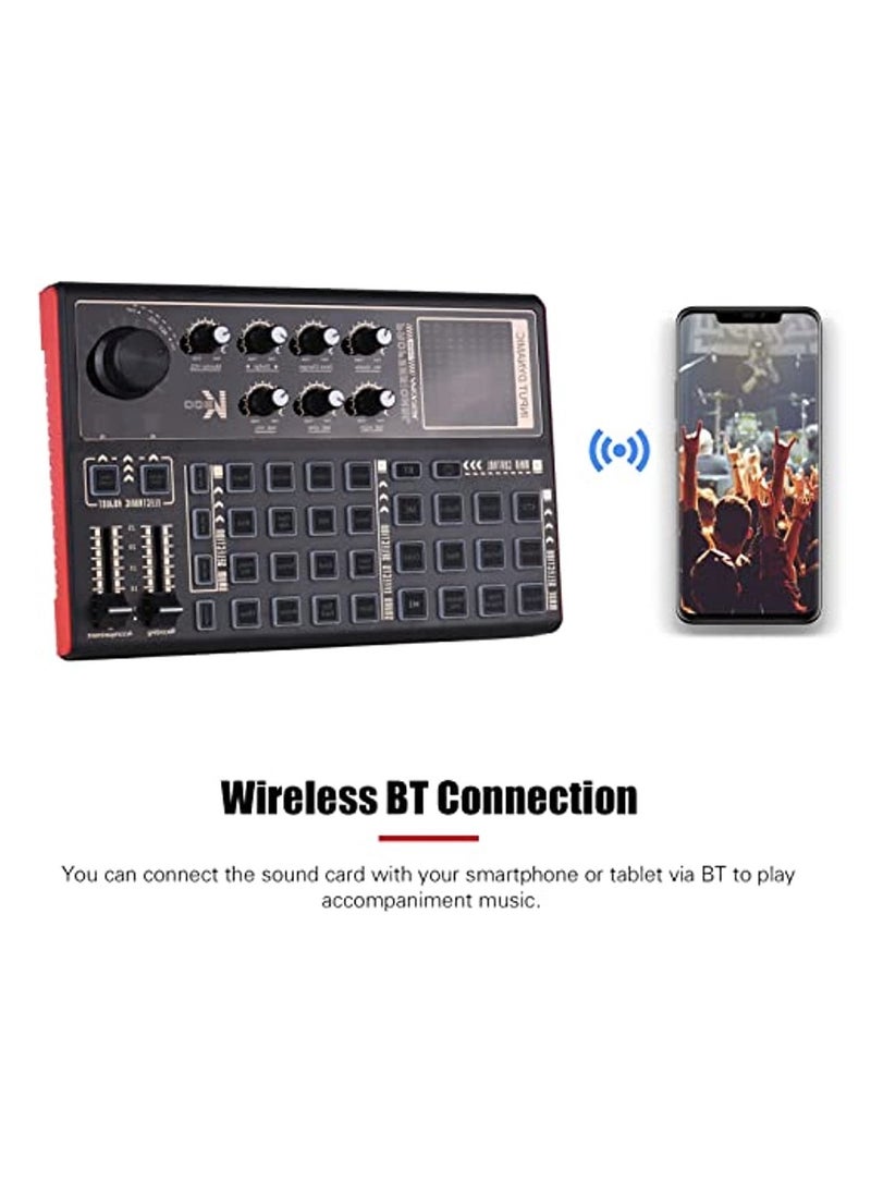 OIMG - Rechargeable Audio Mixer Sk300 Live Sound Card And Audio Interface Sound Board With Multiple Dj Mixer Effects Voice Changer And Led Light Prefect For Podcasting/Recording/Pc - Image 1
