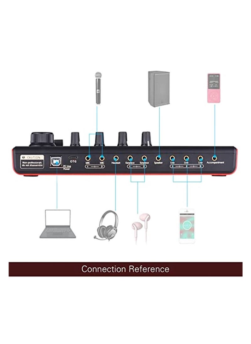 OIMG - Rechargeable Audio Mixer Sk300 Live Sound Card And Audio Interface Sound Board With Multiple Dj Mixer Effects Voice Changer And Led Light Prefect For Podcasting/Recording/Pc - Image 1