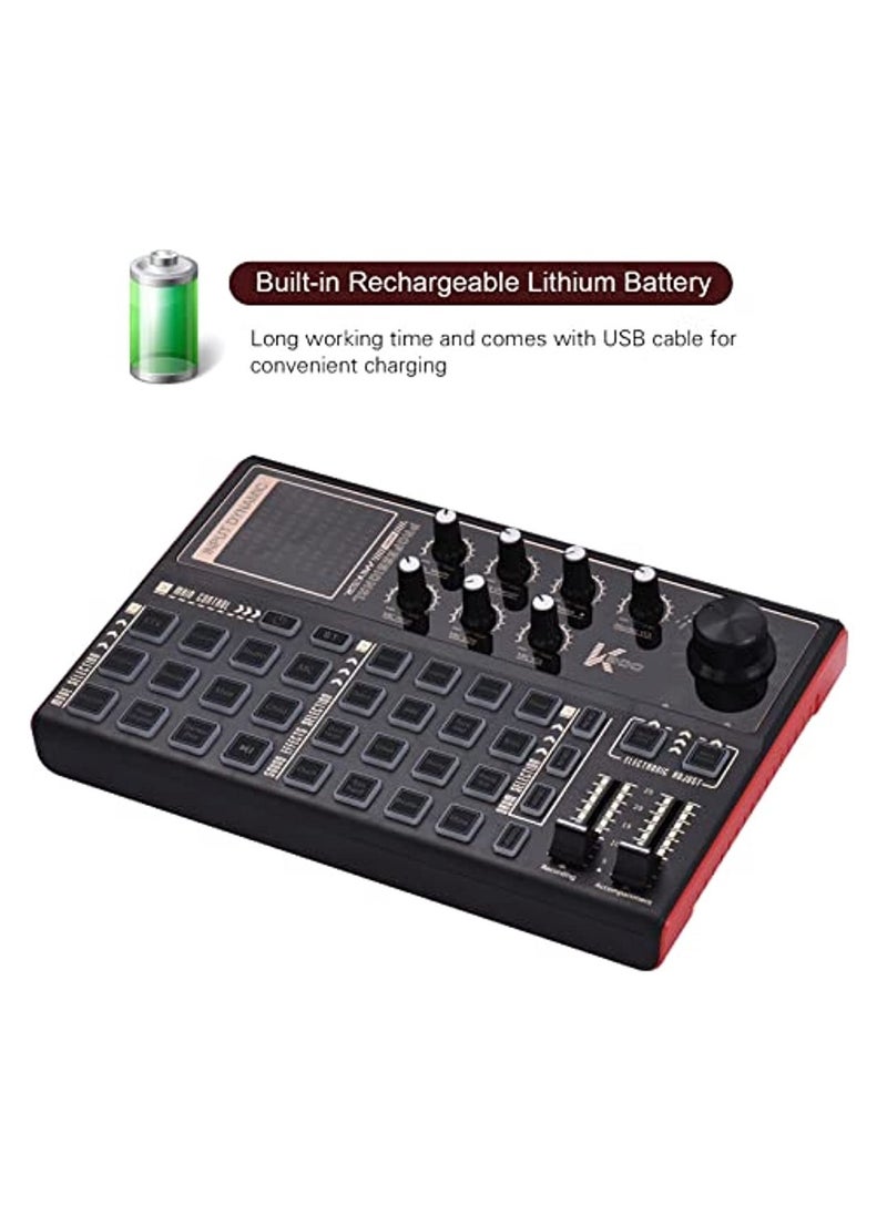 OIMG - Rechargeable Audio Mixer Sk300 Live Sound Card And Audio Interface Sound Board With Multiple Dj Mixer Effects Voice Changer And Led Light Prefect For Podcasting/Recording/Pc - Image 1