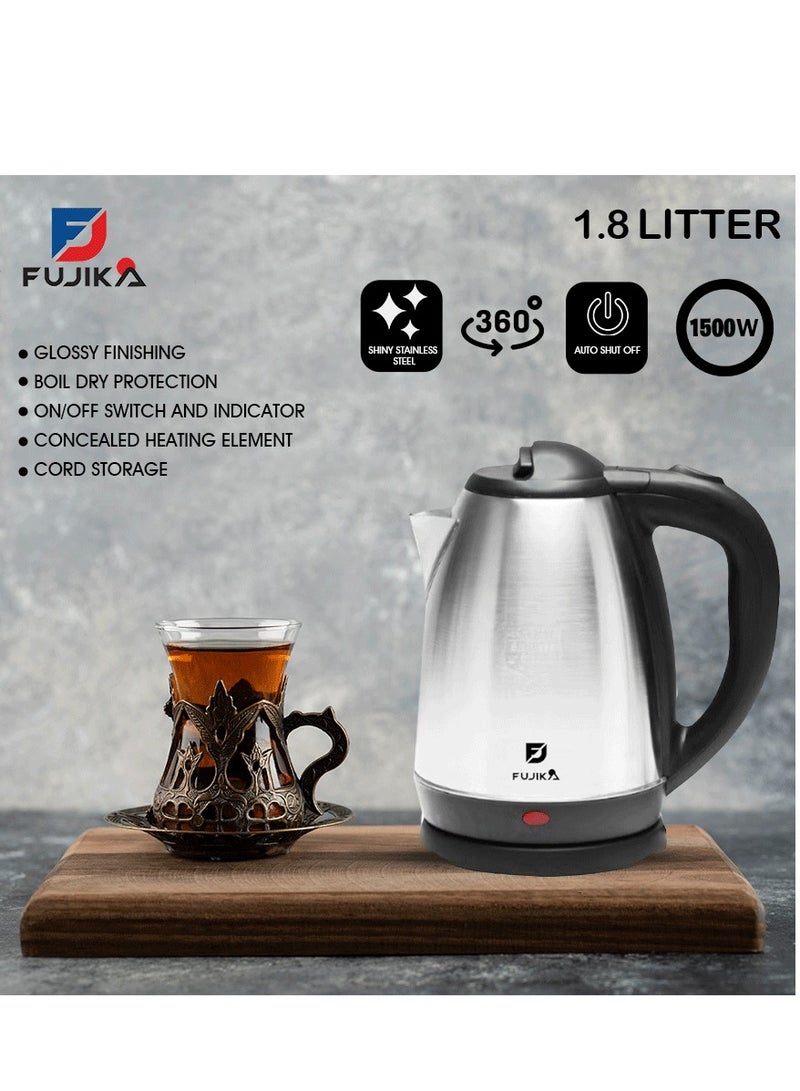 Fujika FJK-180 Stainless Steel Kettle, 1.8 Liter, Silver - Image 1