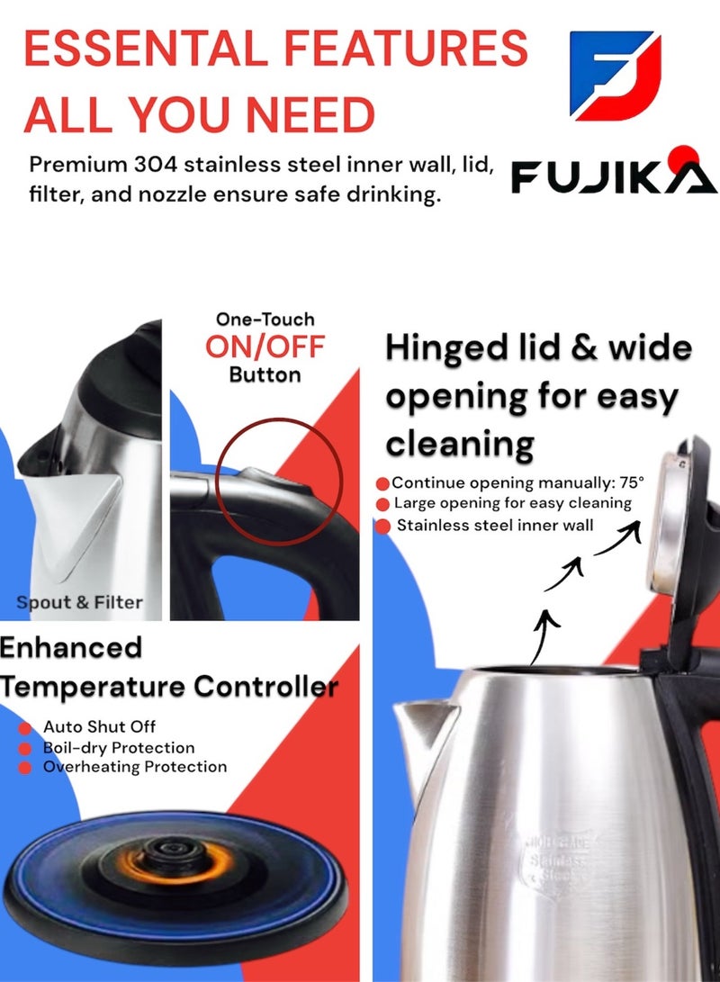 Fujika FJK-180 Stainless Steel Kettle, 1.8 Liter, Silver - Image 5