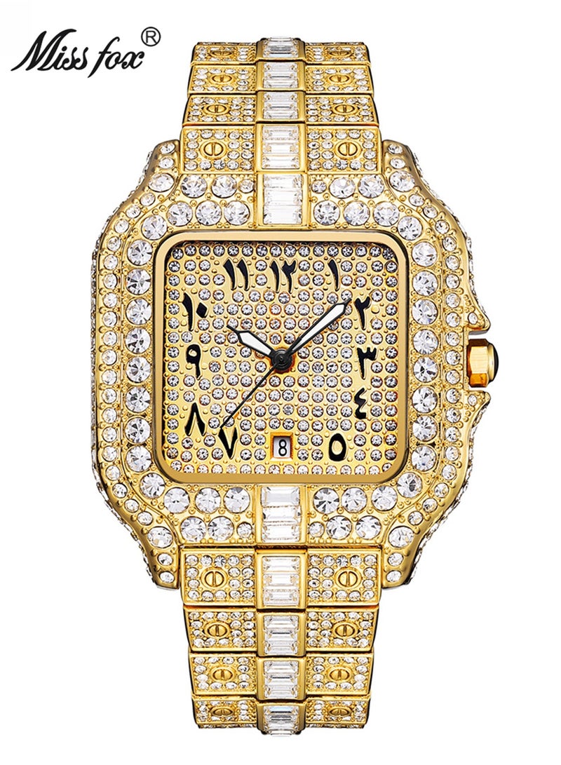 MISS FOX Men's Full Diamond Luxury Watch High-End Elegant Waterproof Luminous Shining Exquisite Timepiece - Image 1