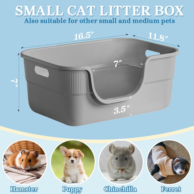 Tehoao Low Entry Kitty Litter Box for Small Cats, Kittens Litter Boxes with High Sides, Open Top, Anti-Splash Plastic Litter Pan for Medium Pets, Easy to Clean, 16.5" L*11.8" W*7" H (Grey) - Image 5