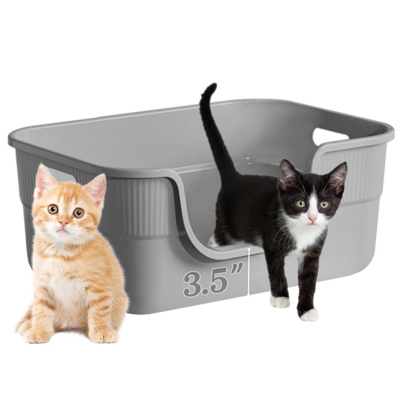 Tehoao Low Entry Kitty Litter Box for Small Cats, Kittens Litter Boxes with High Sides, Open Top, Anti-Splash Plastic Litter Pan for Medium Pets, Easy to Clean, 16.5" L*11.8" W*7" H (Grey) - Image 1