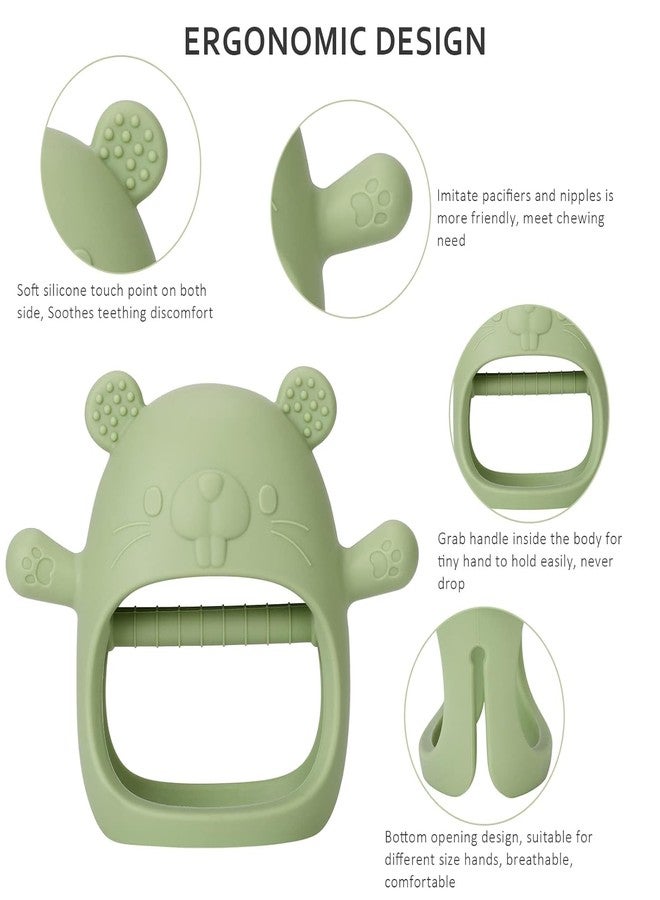 TOHIBEE Baby Teething Toys for 0-6 6-12 Months, Never Drop Infant Teether Teething Mitten Toys for 0 3 6 9 12 Months, Newborn Soothing Teething Toy Gifts for 1 One Year Old Baby Boys Girls (Groundhog Green) - Image 2