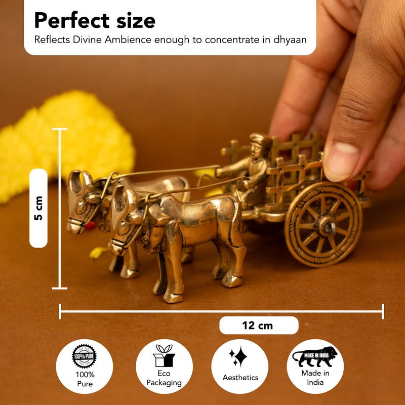 Ekhasa 100 Pure Brass Bullock Cart Home Decor Size 12 cm Bailgadi for Gift Bullock Cart Showpiece Brass Antique Decor Item Bail gadi Brass Artifacts for Living Room Home Decorative Items - Image 2