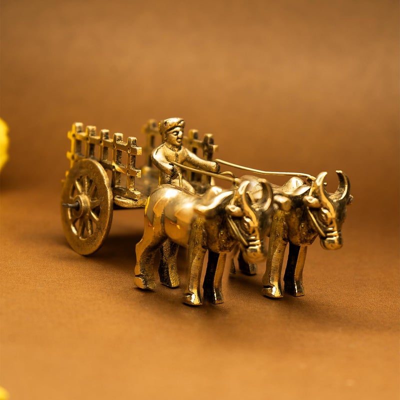 Ekhasa 100 Pure Brass Bullock Cart Home Decor Size 12 cm Bailgadi for Gift Bullock Cart Showpiece Brass Antique Decor Item Bail gadi Brass Artifacts for Living Room Home Decorative Items - Image 1