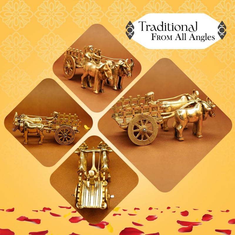 Ekhasa 100 Pure Brass Bullock Cart Home Decor Size 12 cm Bailgadi for Gift Bullock Cart Showpiece Brass Antique Decor Item Bail gadi Brass Artifacts for Living Room Home Decorative Items - Image 3