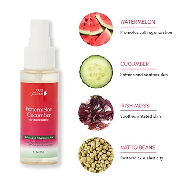 100 % Pure 100% PURE Watermelon Cucumber Water Locking Mist for Face Hydrating Skincare - Hyaluronic Acid & Niacinamide Replenishing Plumped Up Glow - Vegan Skin Moisturizer - 1.7 fl oz - Image 3