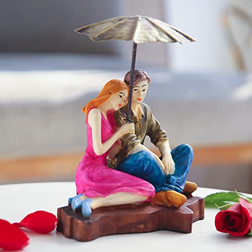 Floweraura Decorative Mushy Umbrella Polyresin Couple Showpiece Figurine Valentine's Gift for Girlfriend, Boyfriend, Husband/Wife, Multi Colour, Pack of 1 - Image 2