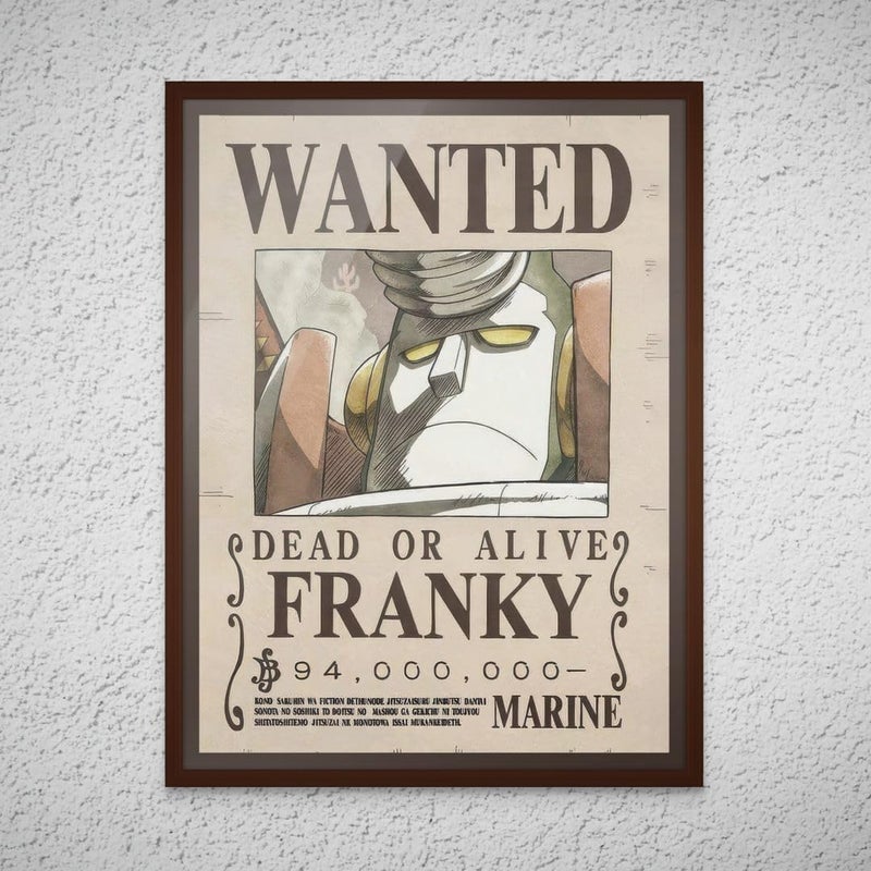 Art Decor Framed Fine Art One Piece Wanted Poster Wall Art Franky Anime Portrait Art Print Wall Décor for Bedroom Boys' Room Living Room Office Gaming Room 45x60cm - Image 1