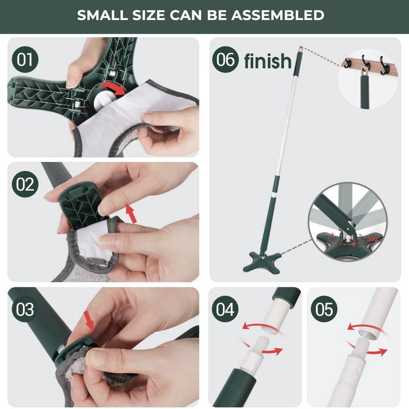 US1984 Upgraded X Shape HandsFree Squeeze Microfiber Flat Spin Mop System Mop Set with Microfiber Washable Pad Best 360 Degree Easy Floor Cleaning for Home Office Green - Image 5