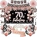 Uiorgui 70th Birthday Decorations for Women 33pcs Kit with Crown Sash Banner Backdrop Balloons Swirls Fans in Rose Gold Black - Image 3