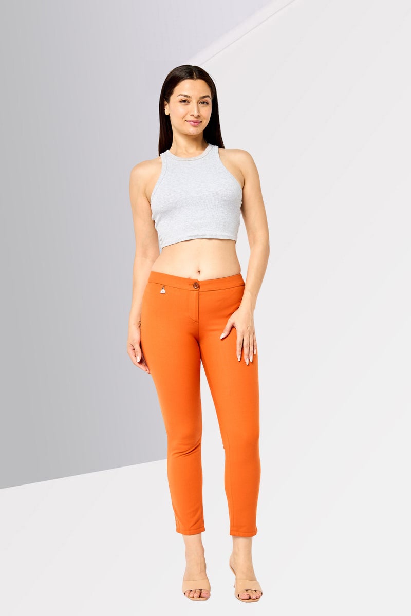 Harmont & Blaine Women Regular Fit Solid Cropped Pants, Dark Orange  - Image 2