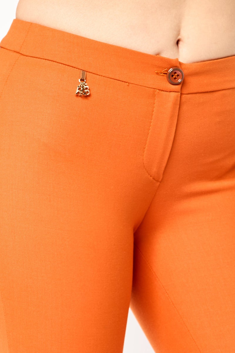 Harmont & Blaine Women Regular Fit Solid Cropped Pants, Dark Orange  - Image 3
