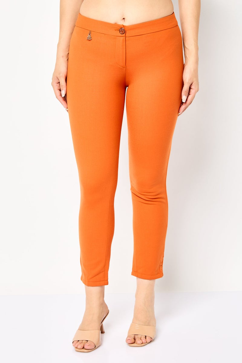 Harmont & Blaine Women Regular Fit Solid Cropped Pants, Dark Orange  - Image 1