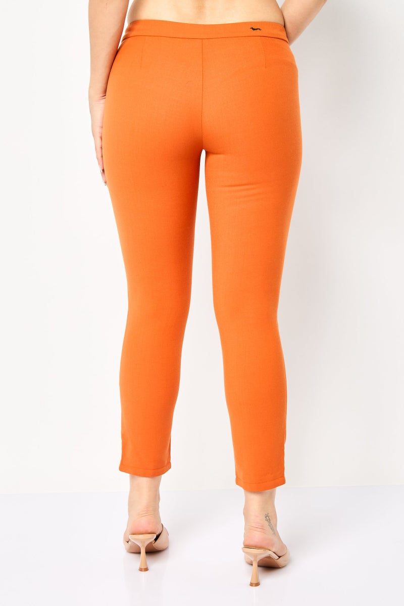 Harmont & Blaine Women Regular Fit Solid Cropped Pants, Dark Orange - Image 4