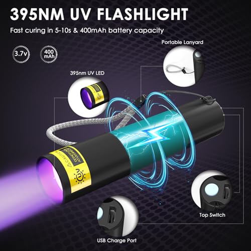 Akisey UV Resin Kit with Light 50g UV Resin with Rechargeable 395NM UV Flashlight Fast Curing in Seconds UV Glue Adhesive for Bonding Jewelry Plastic Glass Acrylic Repair Kit with Mat Gloves - Image 3